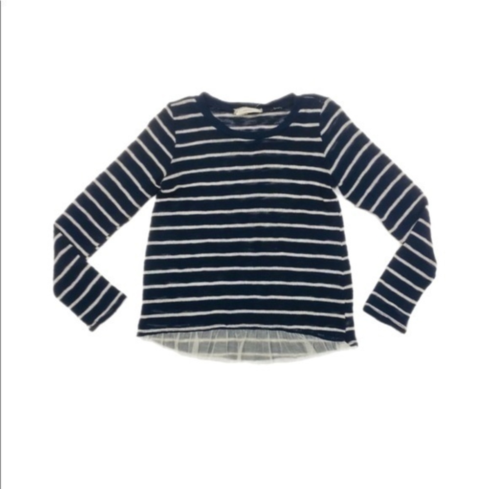 Soprano Lace Navy blue striped pullover sweater, L